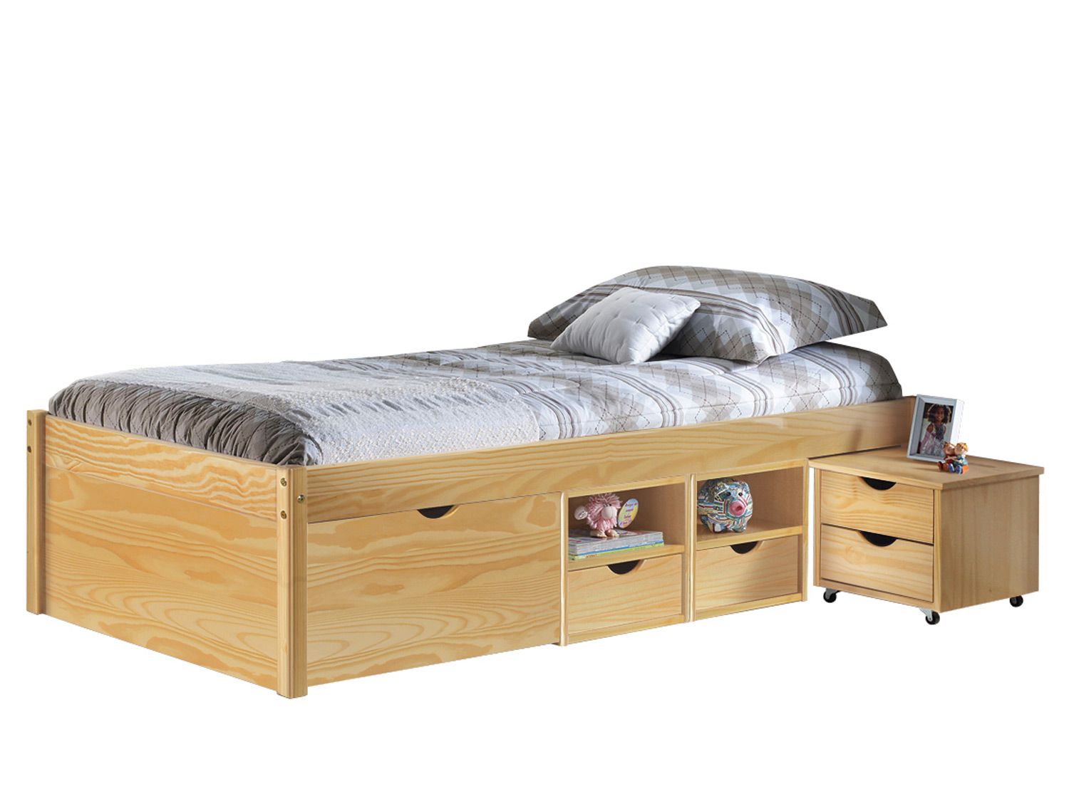 Inter Link Bedframe Claas of Till inclusief 2 nachtkastjes en lattenbodem (Natuur - Claas, 90 x 200 cm)