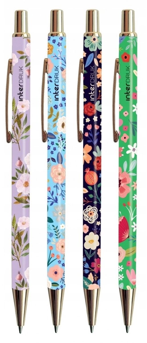 Interdruk Garden Gelpen Blauw Metaal Bloem 0,7mm 4 Stuks