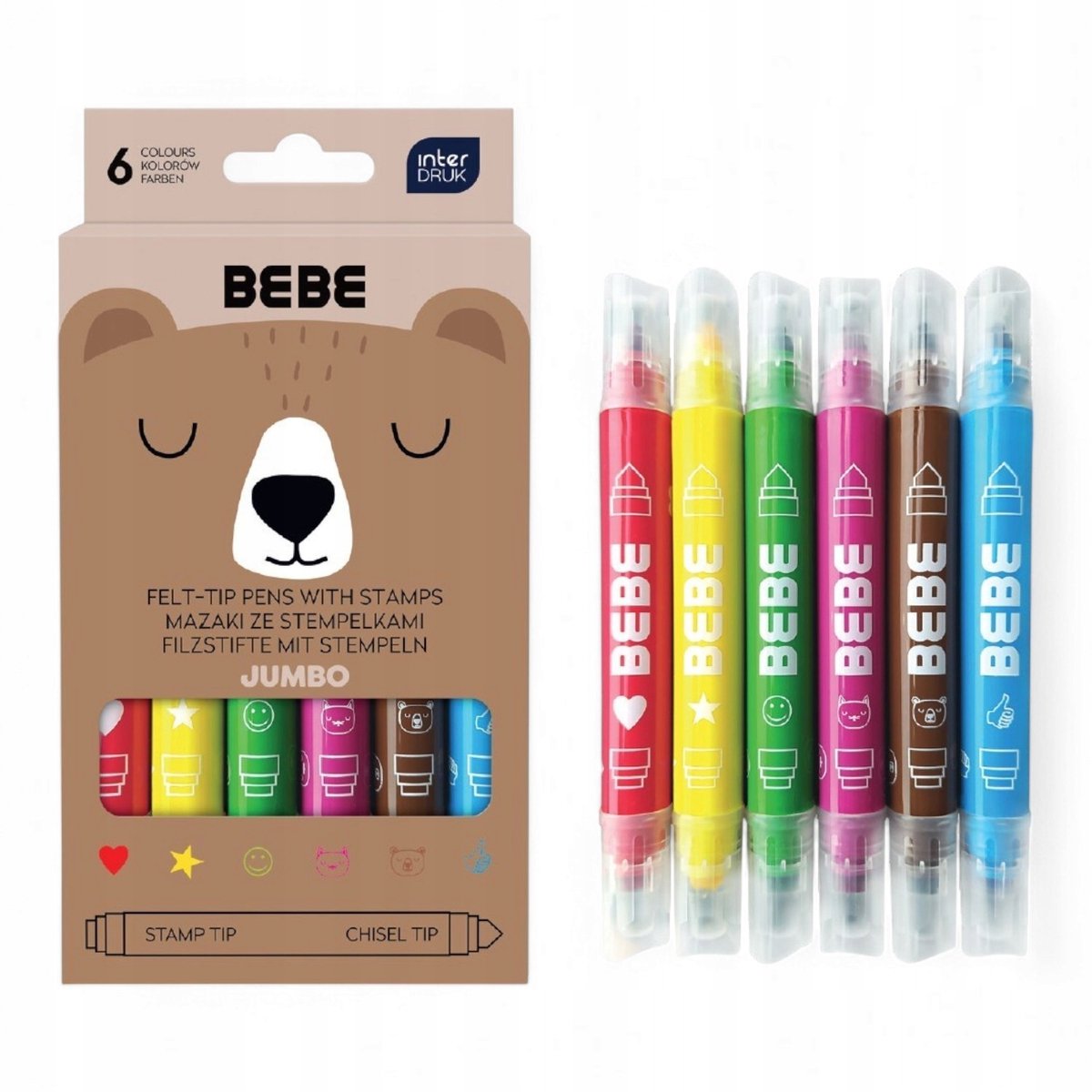 Jumbo Stiften Bebe Friends met Stempel - 6 Kleuren
