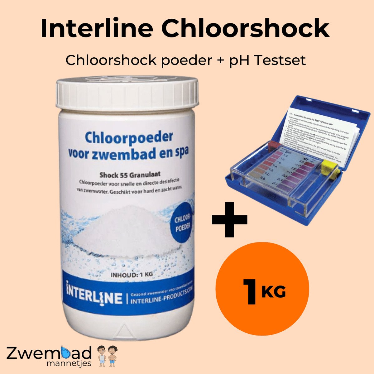 Interline Chloorshock 1 kg - Inclusief chloor en pH Testset - Chloorgranulaat voor zwembad - Chloorshock - Inclusief doseerschema