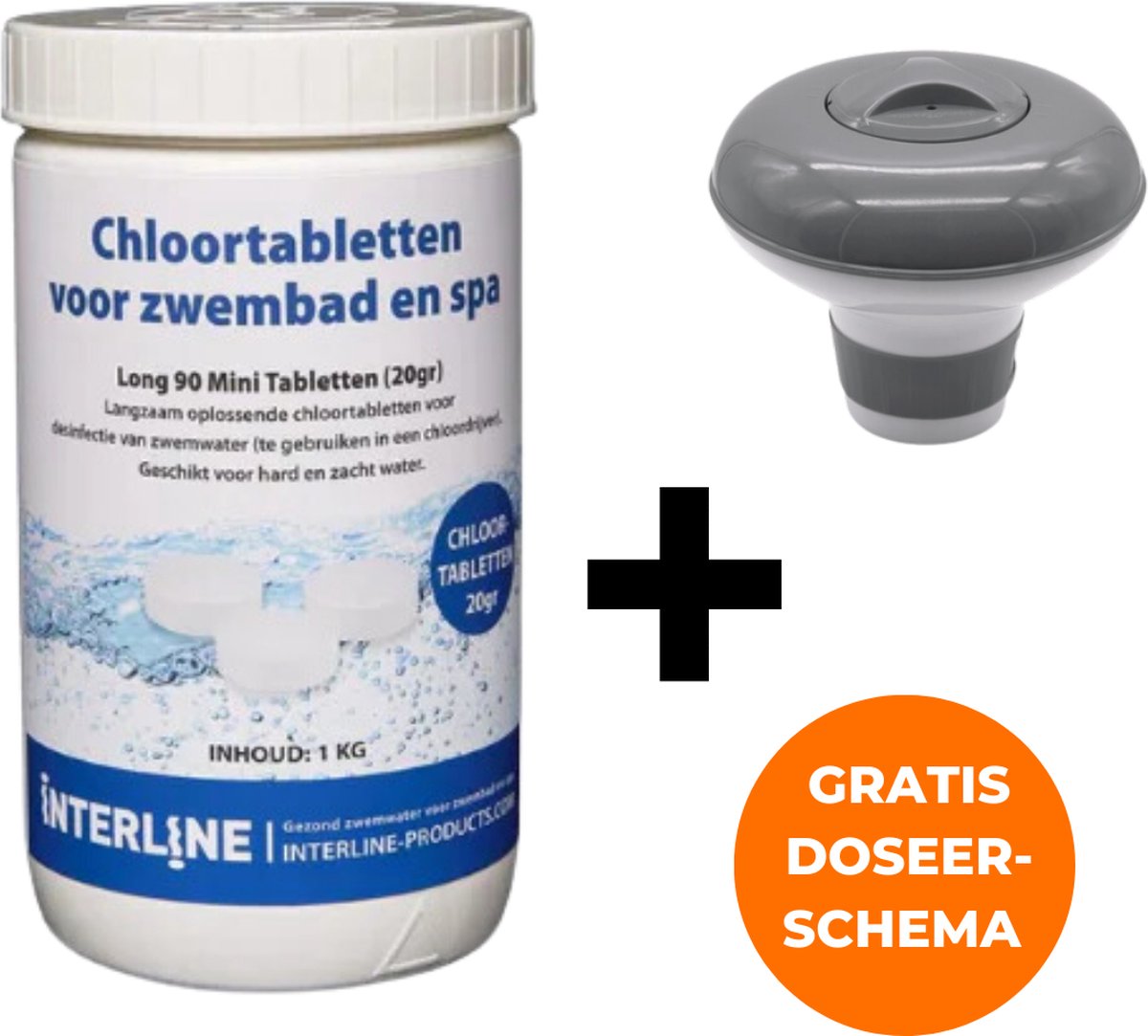 Interline Chloortabletten 20 gram 1 kg - Inclusief chloordrijver - Chloortabletten voor zwembad en jacuzzi - Chloor 20 gram - Inclusief gratis doseerschema