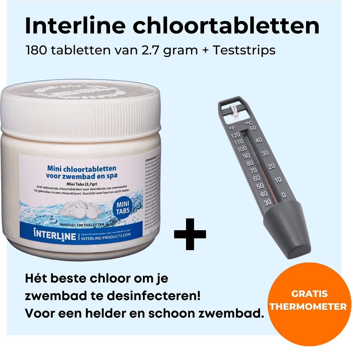 Interline Chloortabletten Mini Quick - Chloortabletten Zwembad - Geschikt voor Jacuzzi - Chloortabletten - Inclusief gratis thermometer - Chloor - Zwembadchloor