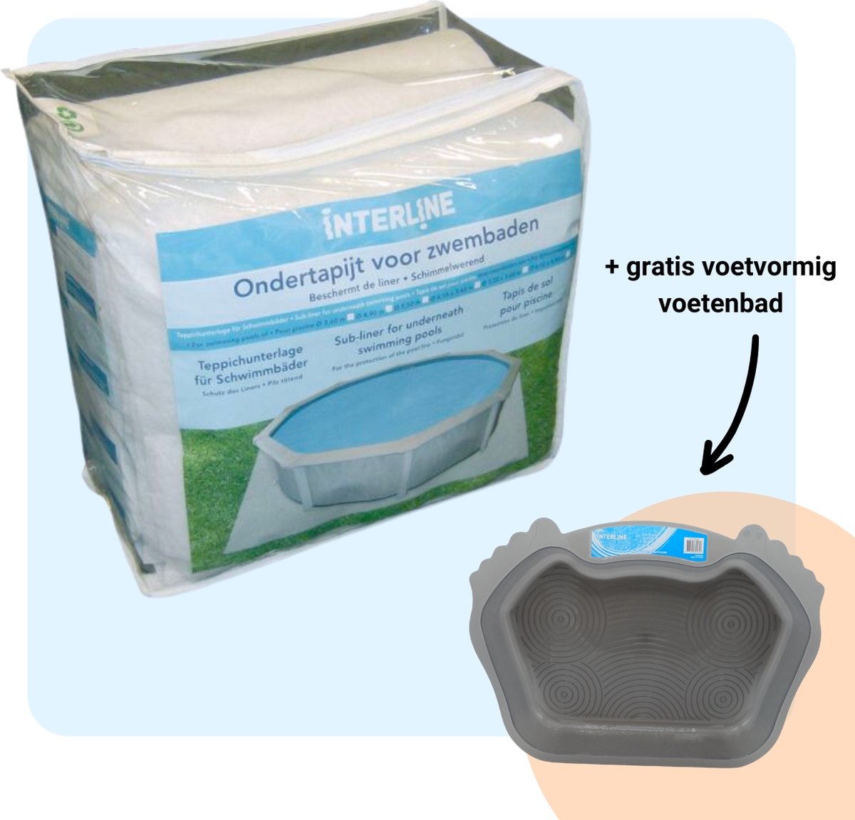 Interline ondertapijt - Grondzeil Zwembad - Onderzeil Zwembad - Zwembad Ondervloer - Bodemvilt Zwembad - Grondzeil - 6.40 x 4m ovaal - Inclusief gratis Voetvormig Voetenbad