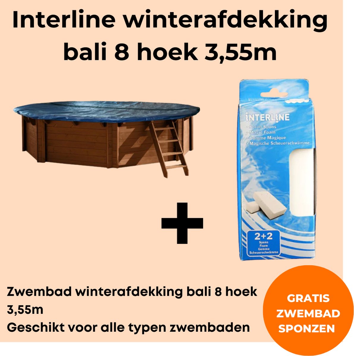   winterafdekking Bali - Winterafdekking 3,55m 8 hoek - Voor houten zwembaden - Vertraagt verdamping - Verminderd verbruik chloor - Inclusief gratis zwembadspons