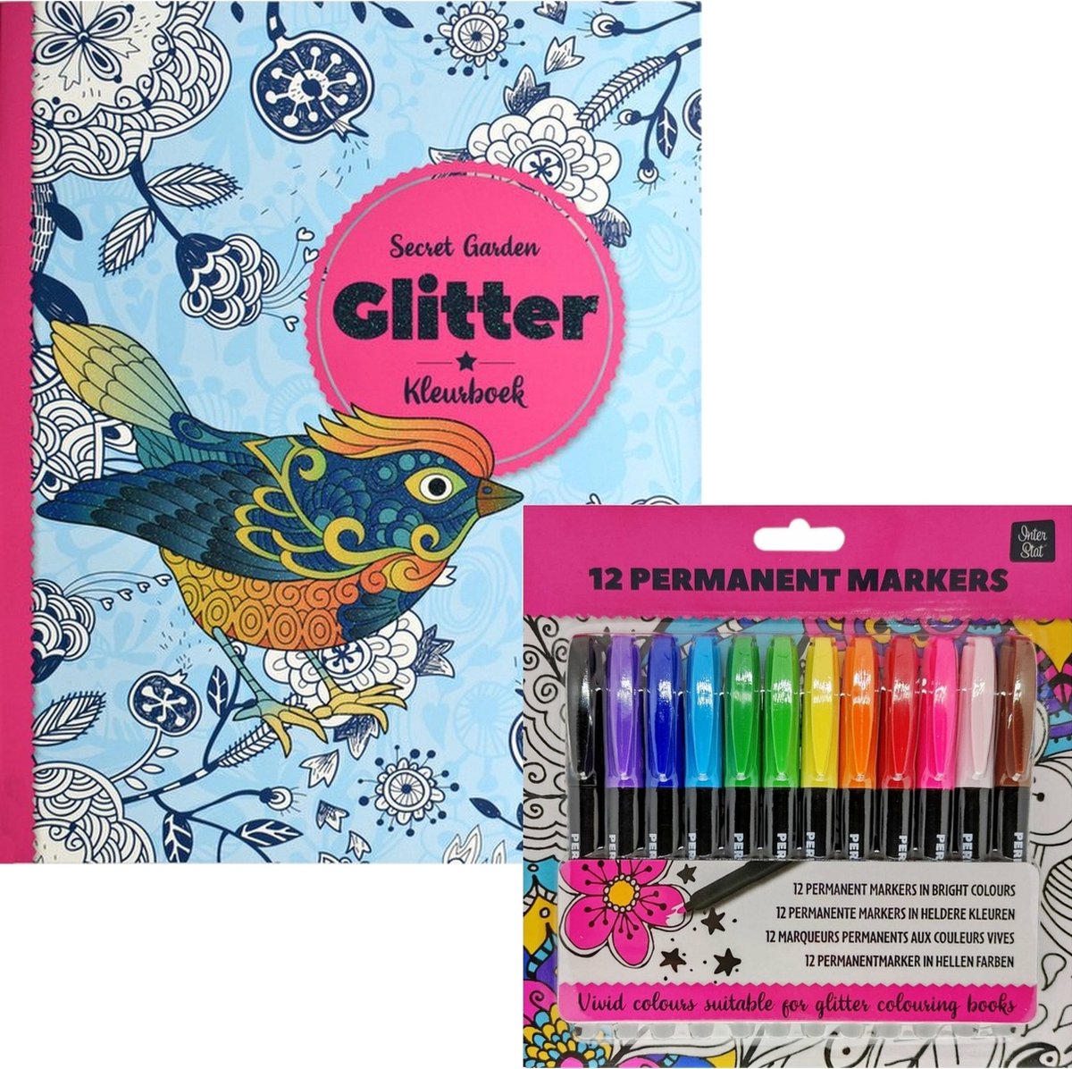 Glitter kleurboek Voor Volwassenen - Secret Garden - Inclusief 12 Kleurstiften In Heldere Kleuren