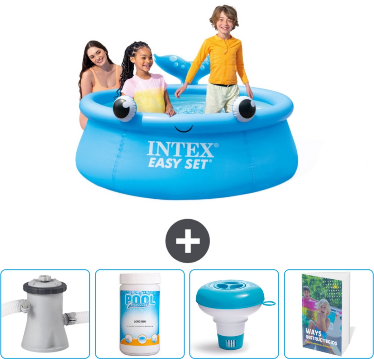 Intex Rond Opblaasbaar Easy Set Zwembad - 183 x 51 cm - Blauw - Walvis - Inclusief Zwembadfilterpomp - Chloor - Chloordrijver - Zwembadgids