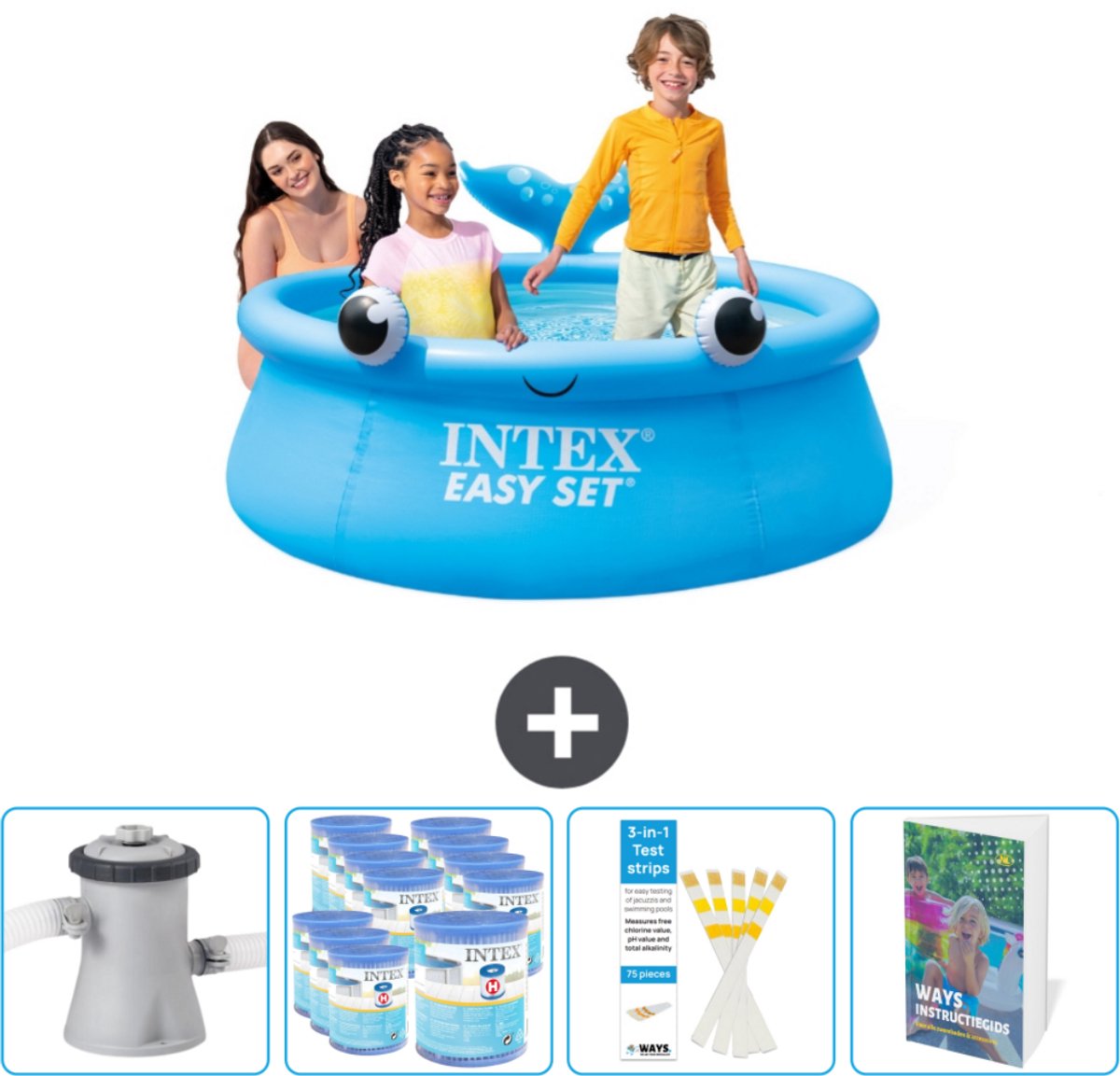 Intex Rond Opblaasbaar Easy Set Zwembad - 183 x 51 cm - Blauw - Walvis - Inclusief Zwembadfilterpomp - Filters - Testrips - Zwembadgids