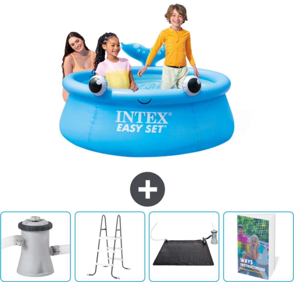 Intex Rond Opblaasbaar Easy Set Zwembad - 183 x 51 cm - Blauw - Walvis - Inclusief Zwembadfilterpomp - Ladder - Solar Mat - Zwembadgids