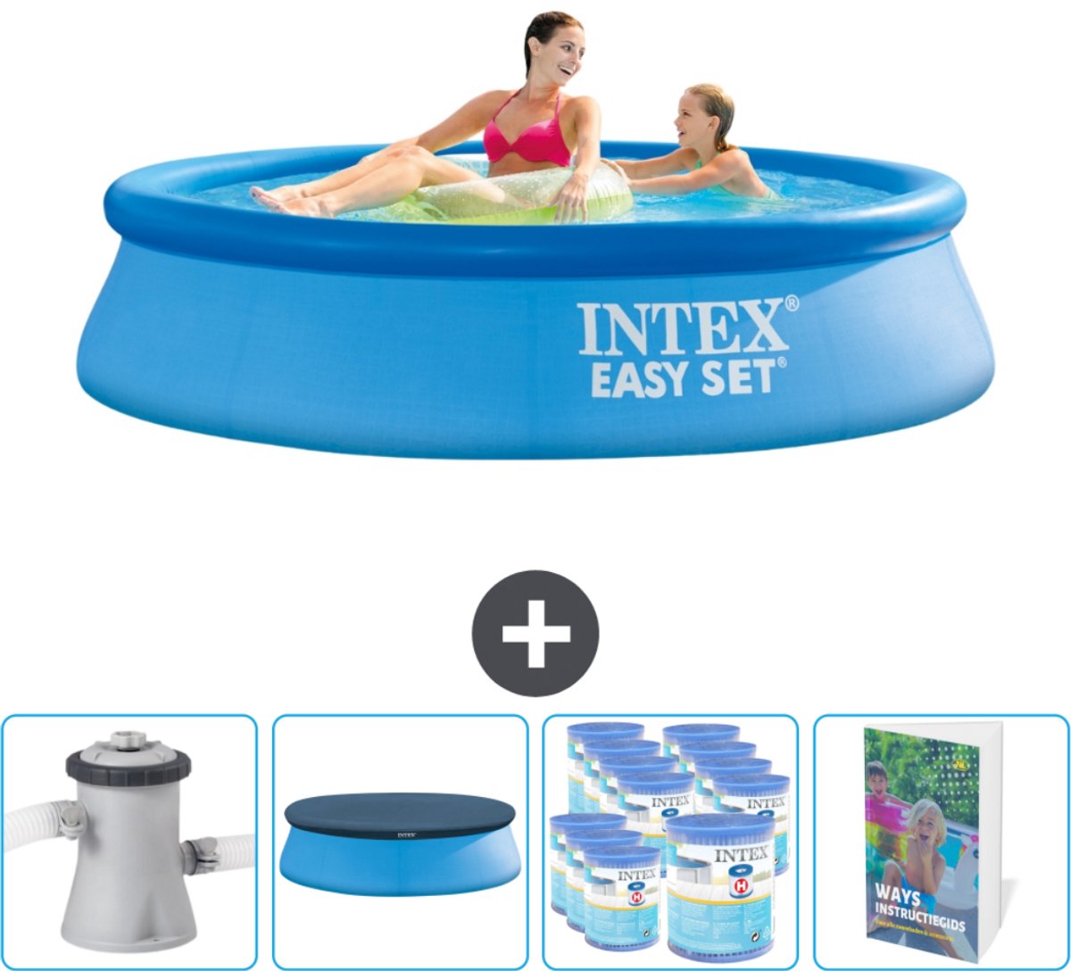 Intex Rond Opblaasbaar Easy Set Zwembad - 244 x 61 cm - Blauw - Inclusief Pomp Afdekzeil - Filters - Zwembadgids
