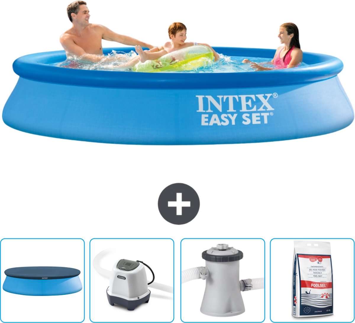 Intex Rond Opblaasbaar Easy Set Zwembad - 305 x 61 cm - Blauw - Inclusief Afdekzeil - Zoutwatersysteem - Zwembadfilterpomp - Zwembadzout