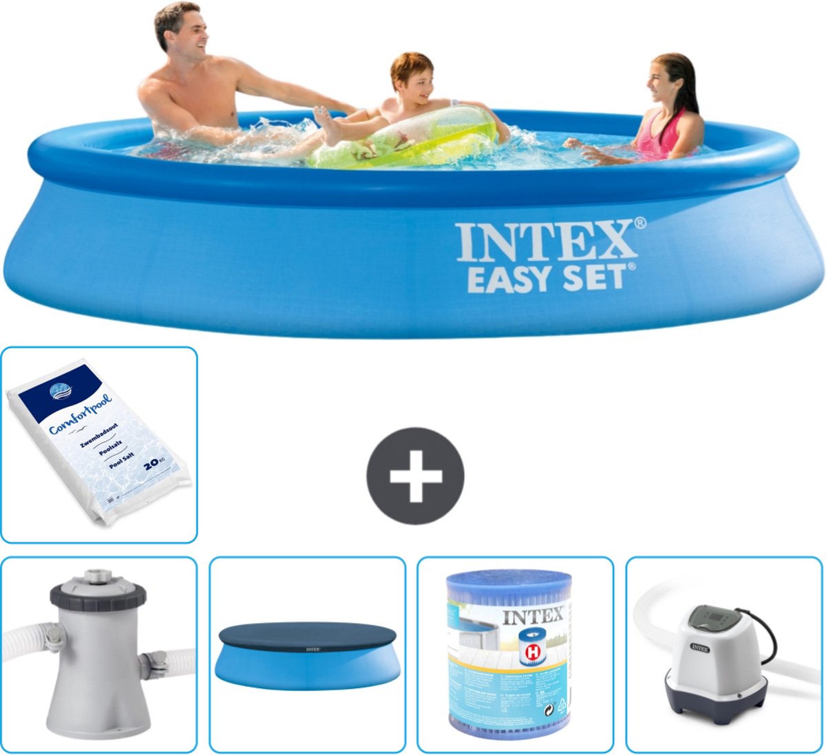 Intex Rond Opblaasbaar Easy Set Zwembad - 305 x 61 cm - Blauw - Inclusief Pomp Afdekzeil - Filter - Zoutwatersysteem - Zwembadzout