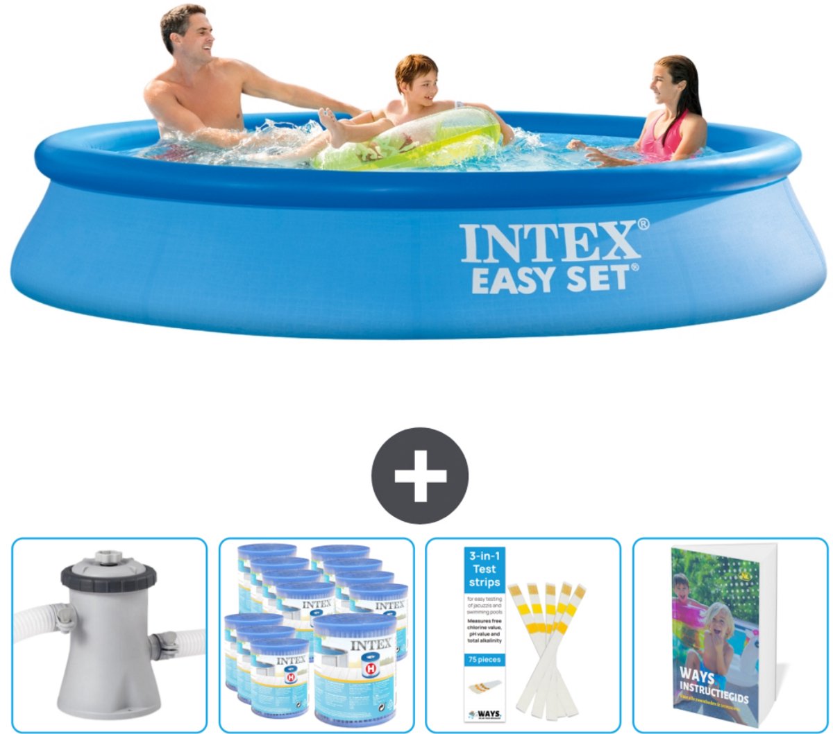 Intex Rond Opblaasbaar Easy Set Zwembad - 305 x 61 cm - Blauw - Inclusief Pomp Filters - Testrips - Zwembadgids