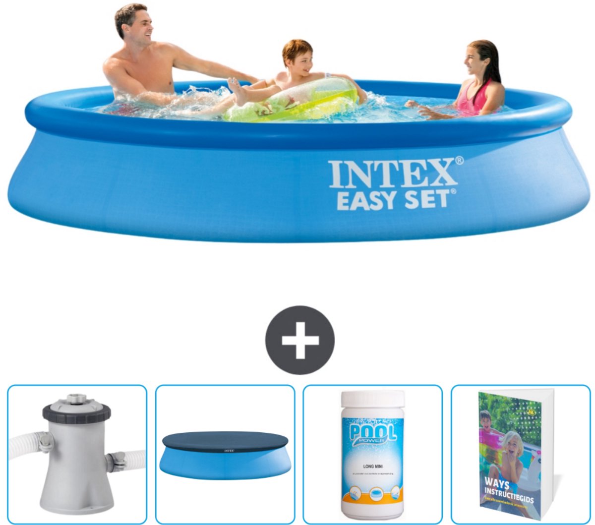 Intex Rond Opblaasbaar Easy Set Zwembad - 305 x 61 cm - Blauw - Inclusief Zwembadfilterpomp - Afdekzeil - Chloor - Zwembadgids