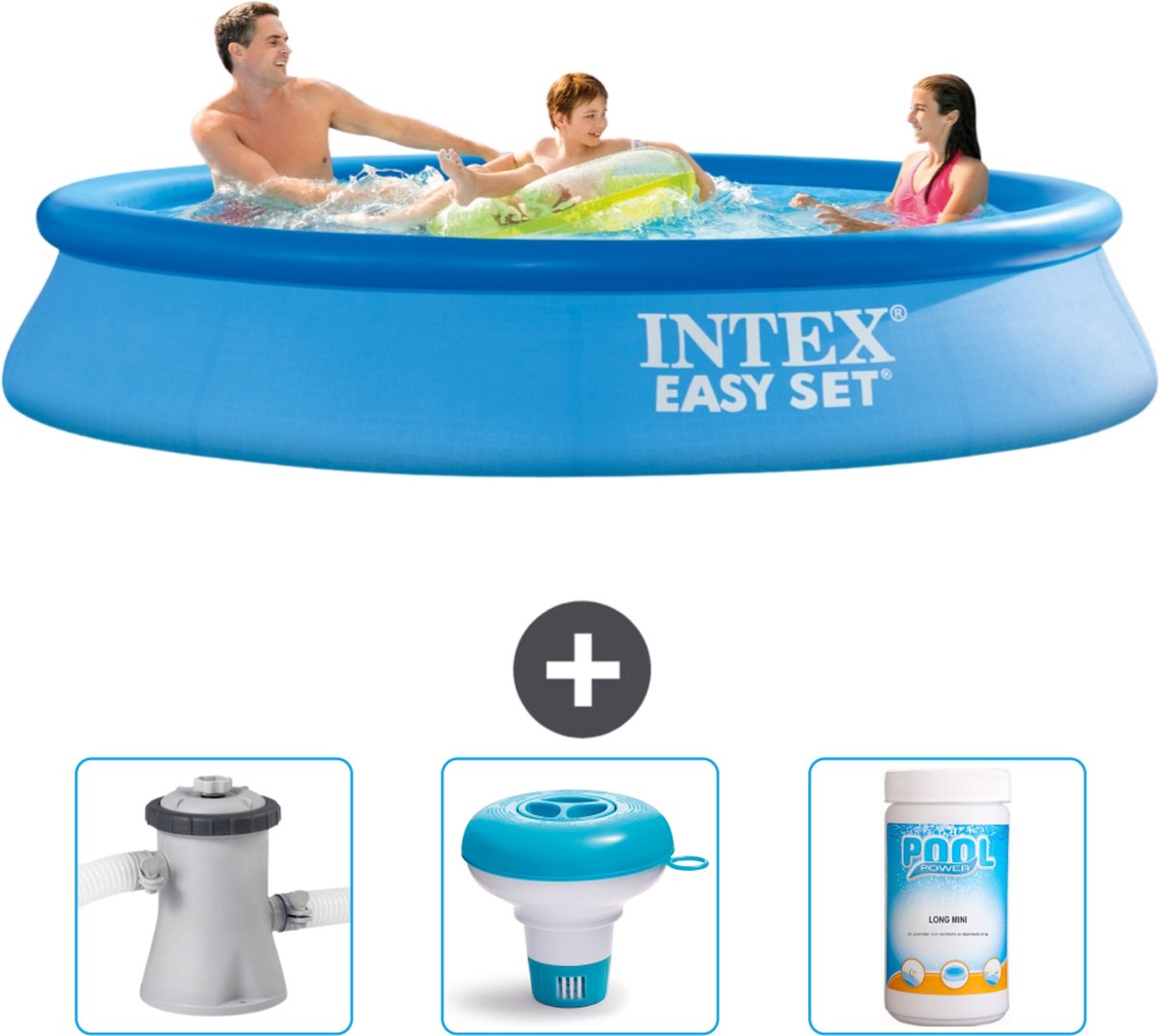 Intex Rond Opblaasbaar Easy Set Zwembad - 305 x 61 cm - Blauw - Inclusief Zwembadfilterpomp - Chloordrijver - Chloor