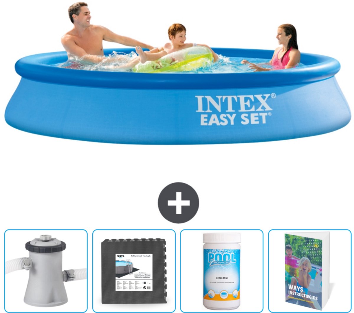 Intex Rond Opblaasbaar Easy Set Zwembad - 305 x 61 cm - Blauw - Inclusief Zwembadfilterpomp - Vloertegels - Chloor - Zwembadgids