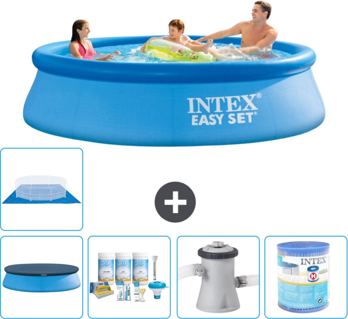 Intex Rond Opblaasbaar Easy Set Zwembad - 305 x 76 cm - Blauw - Inclusief Afdekzeil - Onderhoudspakket - Zwembadfilterpomp - Filter - Grondzeil