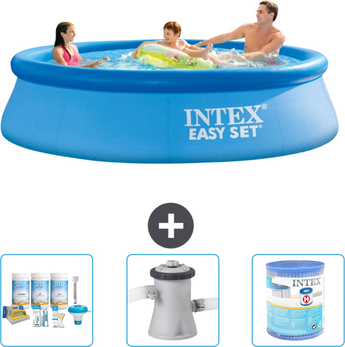 Intex Rond Opblaasbaar Easy Set Zwembad - 305 x 76 cm - Blauw - Inclusief Onderhoudspakket - Zwembadfilterpomp - Filter