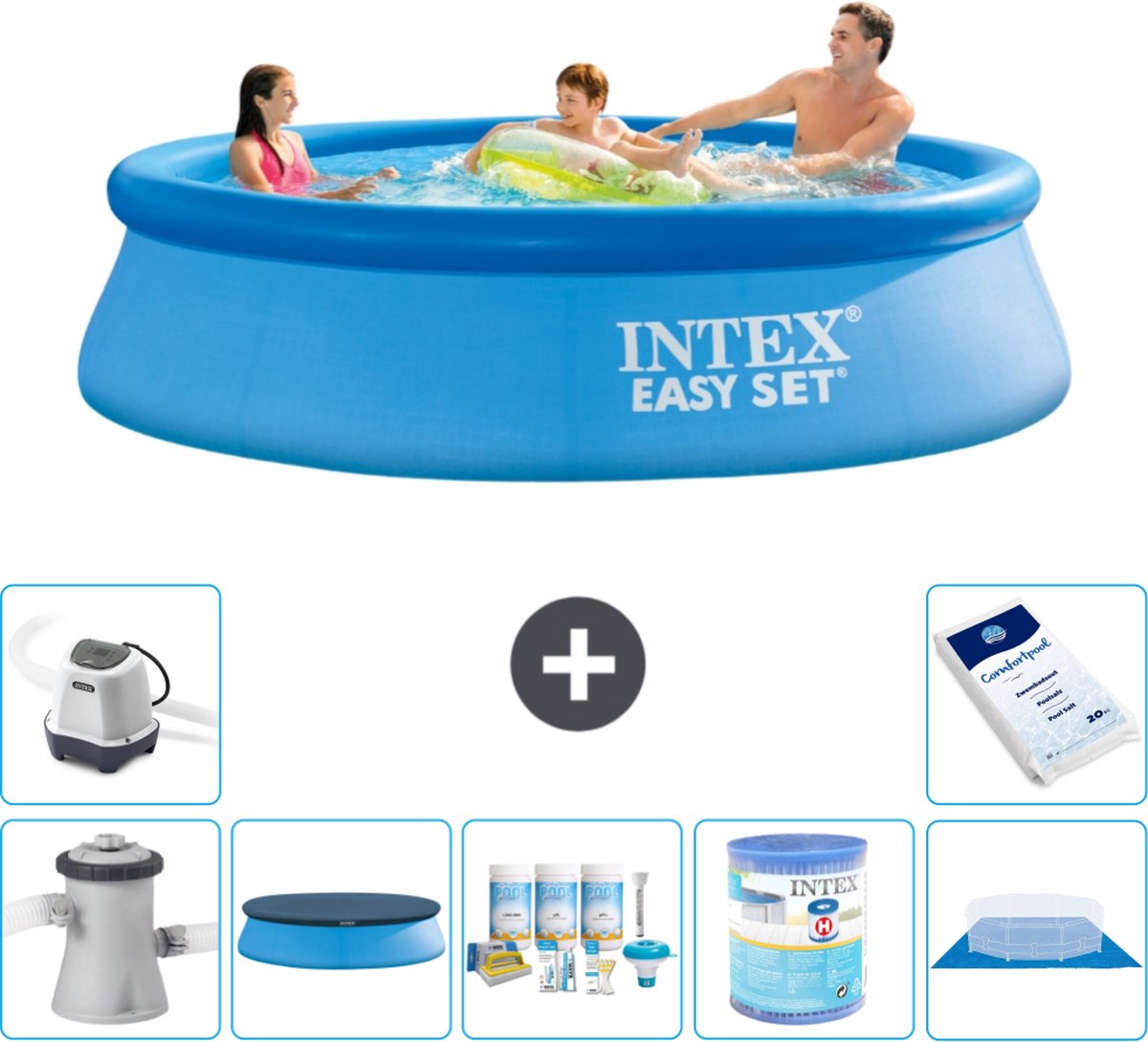 Intex Rond Opblaasbaar Easy Set Zwembad - 305 x 76 cm - Blauw - Inclusief Pomp Afdekzeil - Onderhoudspakket - Filter - Grondzeil - Zoutwatersysteem - Zwembadzout