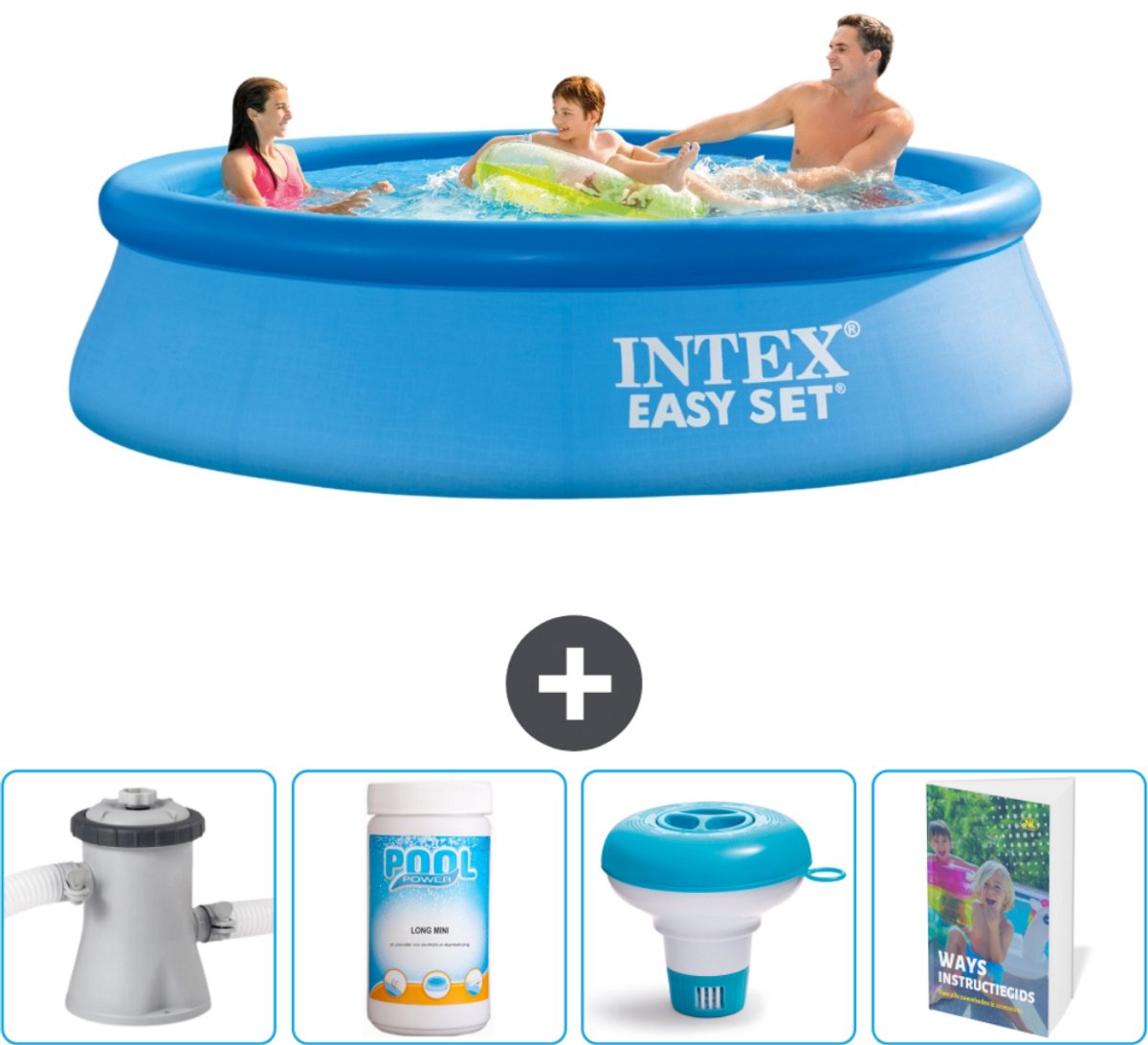 Intex Rond Opblaasbaar Easy Set Zwembad - 305 x 76 cm - Blauw - Inclusief Pomp Chloor - Chloordrijver - Zwembadgids