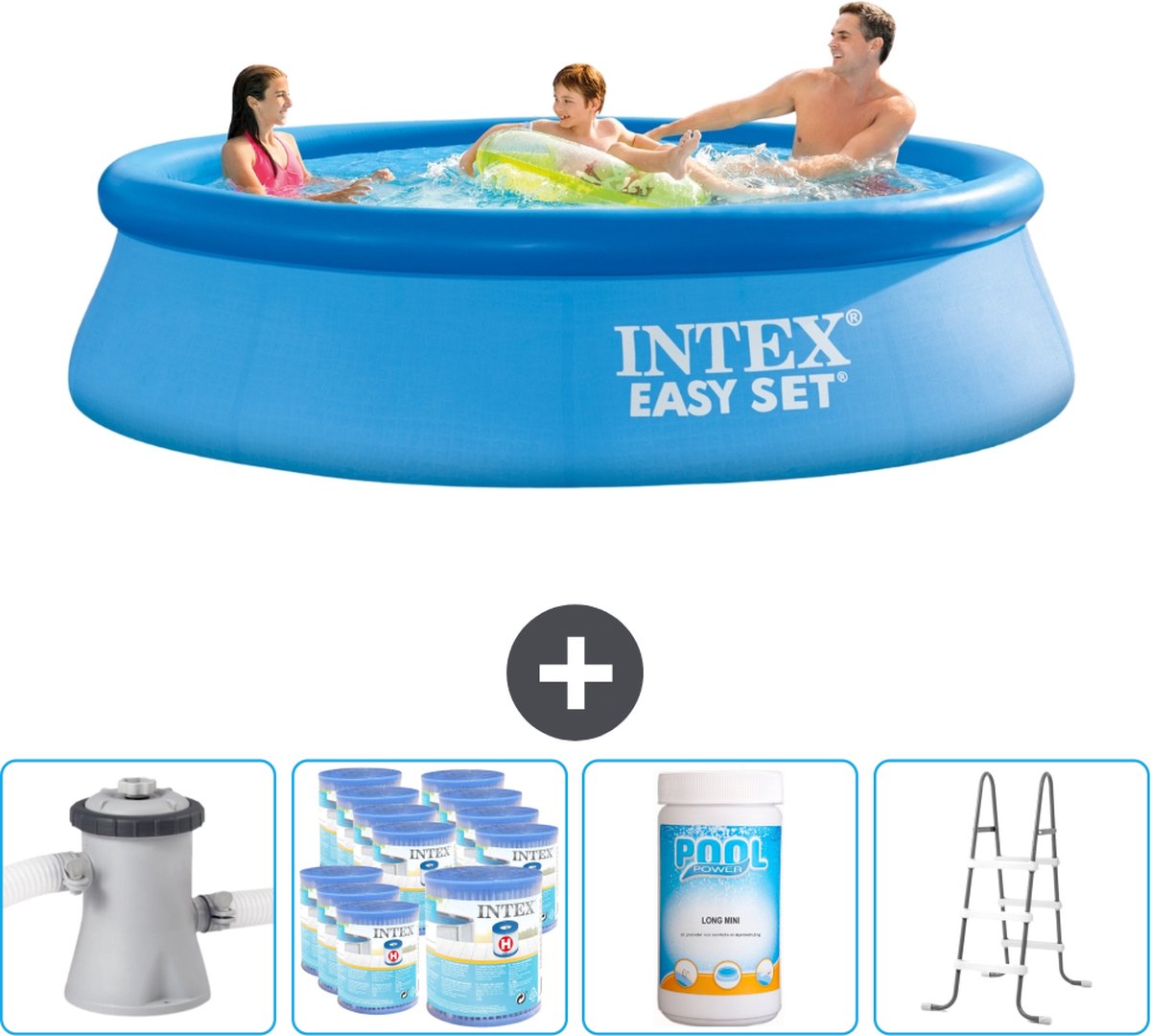 Intex Rond Opblaasbaar Easy Set Zwembad - 305 x 76 cm - Blauw - Inclusief Pomp Filters - Chloor - Ladder