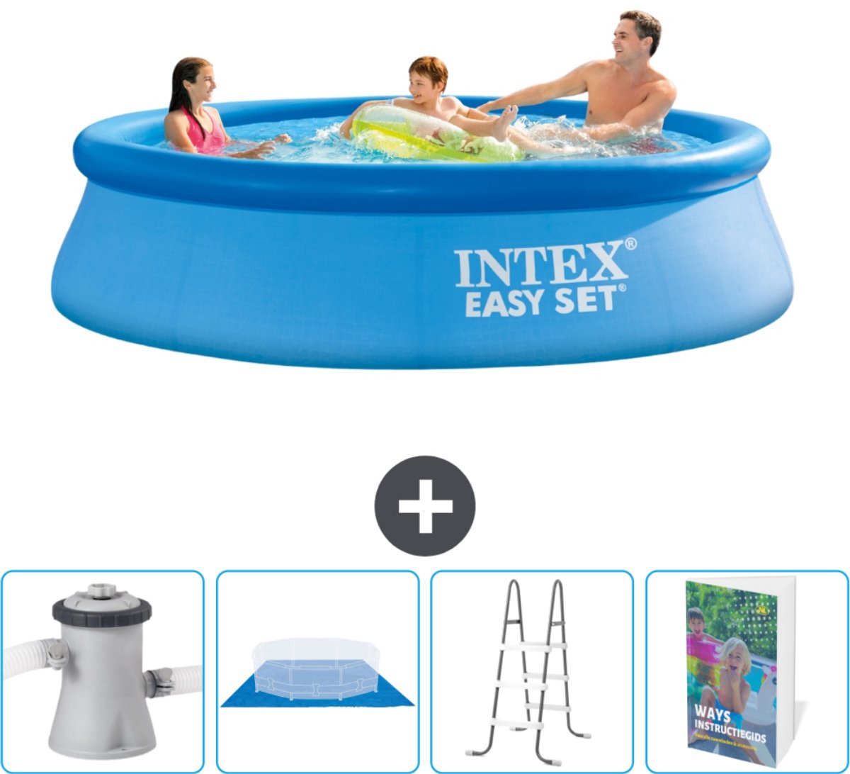 Intex Rond Opblaasbaar Easy Set Zwembad - 305 x 76 cm - Blauw - Inclusief Pomp Grondzeil - Ladder - Zwembadgids