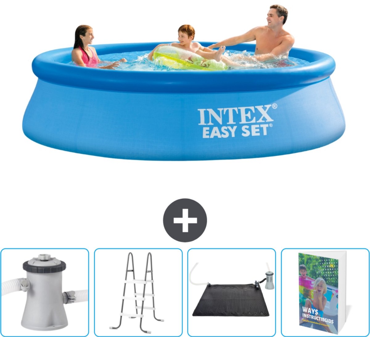 Intex Rond Opblaasbaar Easy Set Zwembad - 305 x 76 cm - Blauw - Inclusief Pomp Ladder - Solar Mat - Zwembadgids