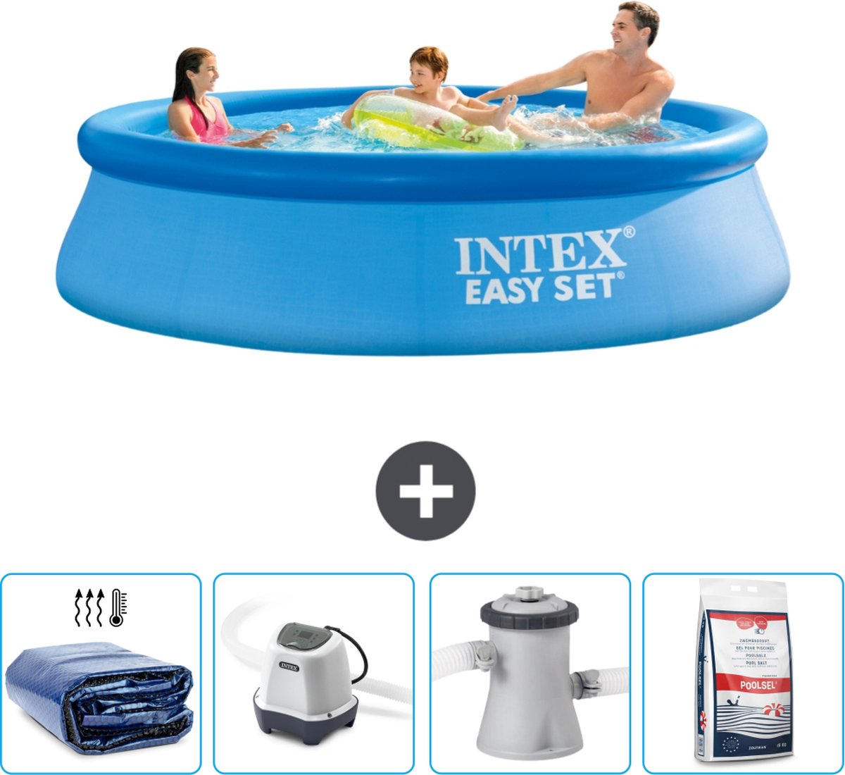 Intex Rond Opblaasbaar Easy Set Zwembad - 305 x 76 cm - Blauw - Inclusief Solarzeil - Zoutwatersysteem - Zwembadfilterpomp - Zwembadzout