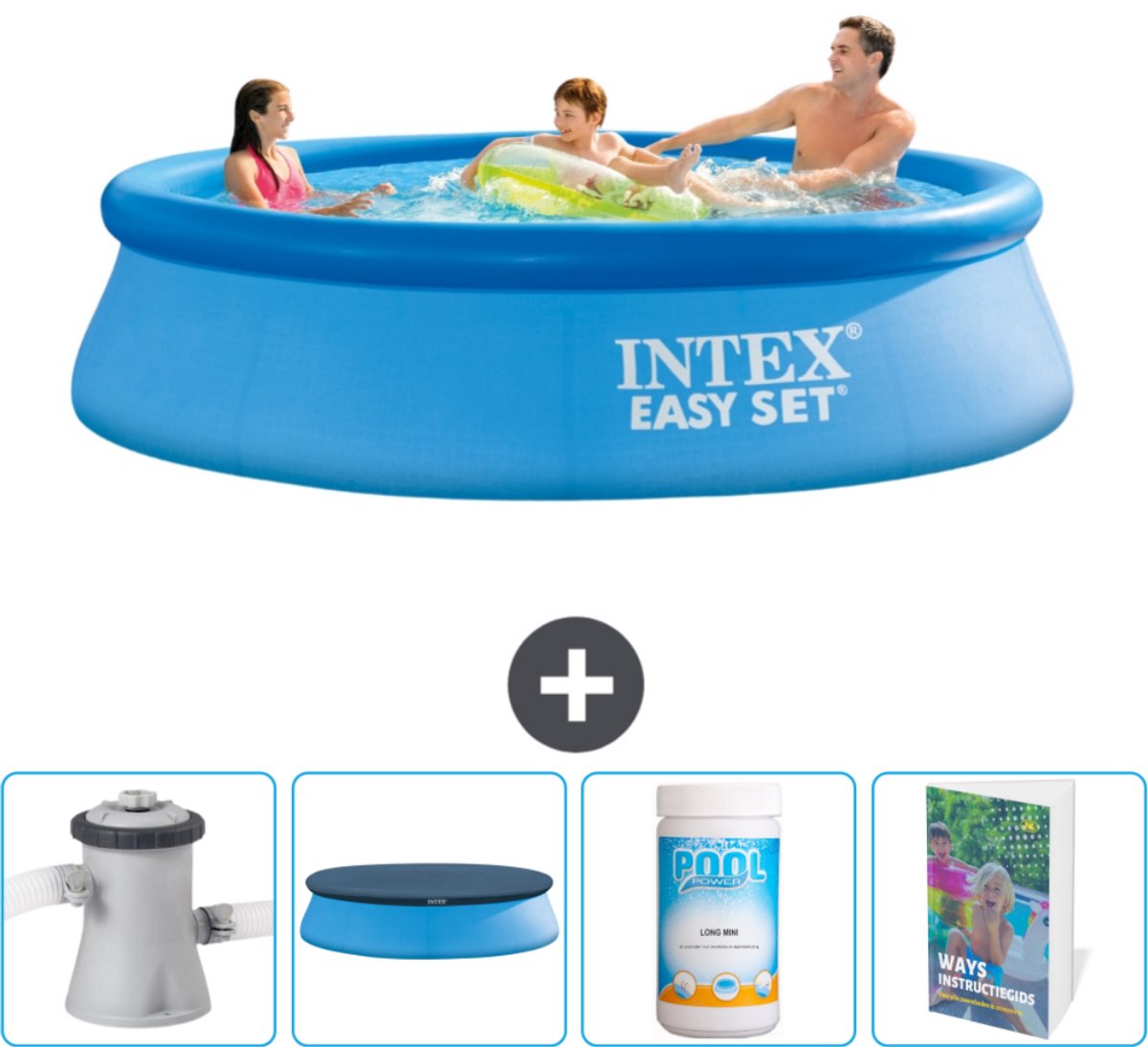 Intex Rond Opblaasbaar Easy Set Zwembad - 305 x 76 cm - Blauw - Inclusief Zwembadfilterpomp - Afdekzeil - Chloor - Zwembadgids