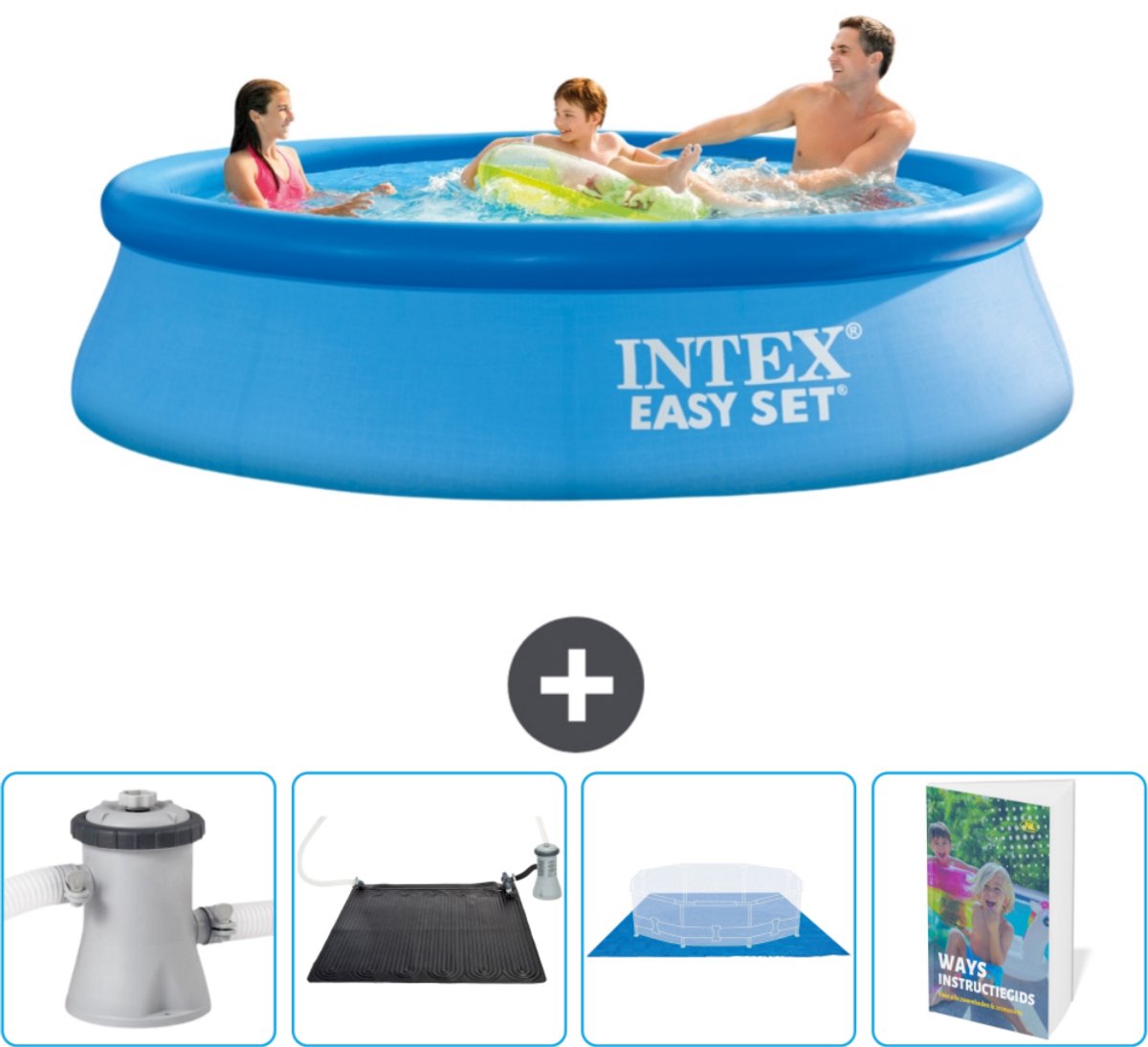 Intex Rond Opblaasbaar Easy Set Zwembad - 305 x 76 cm - Blauw - Inclusief Zwembadfilterpomp - Solar Mat - Grondzeil - Zwembadgids