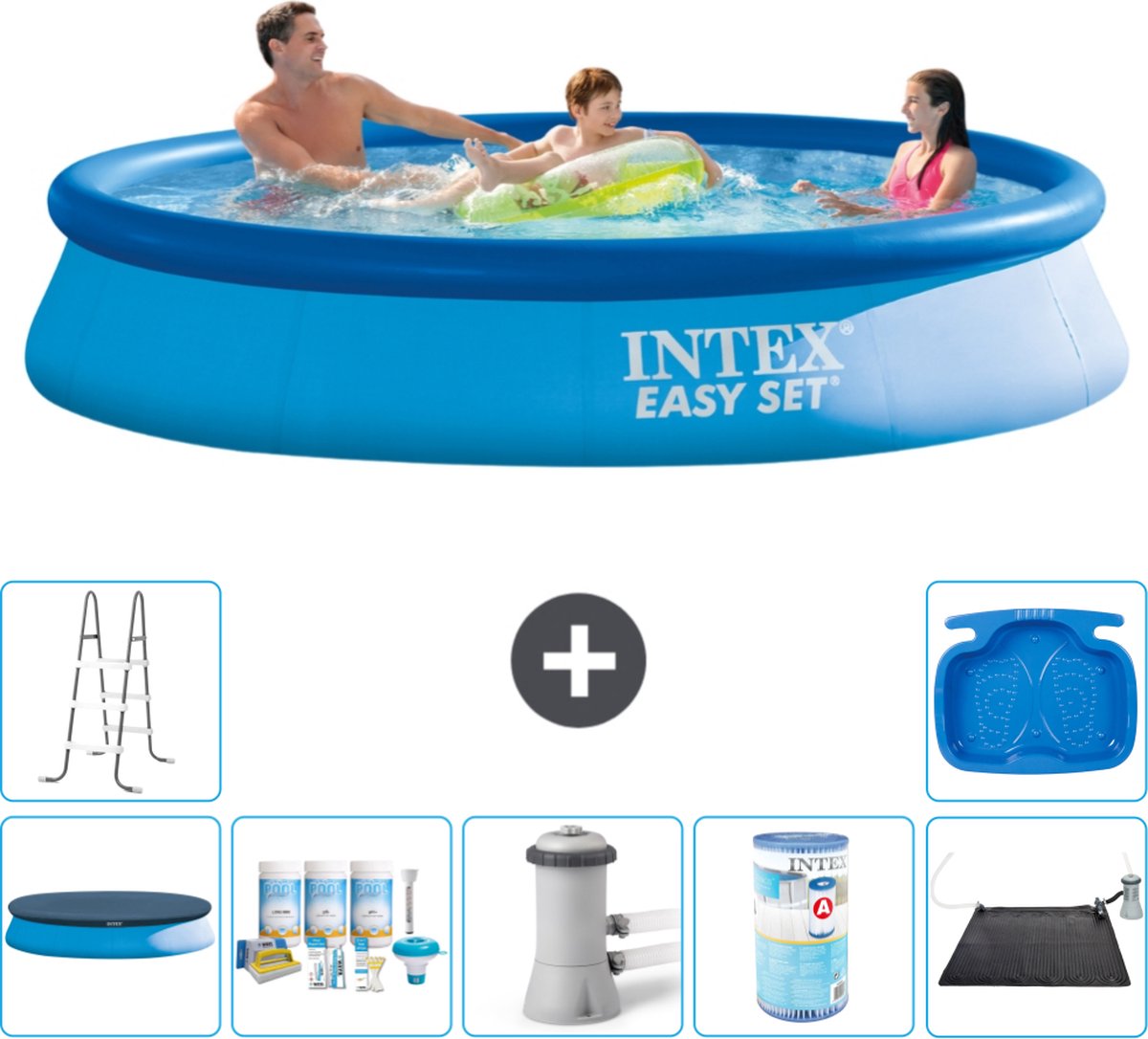 Intex Rond Opblaasbaar Easy Set Zwembad - 366 x 76 cm - Blauw - Inclusief Afdekzeil - Onderhoudspakket - Zwembadfilterpomp - Filter - Solar Mat - Ladder - Voetenbad