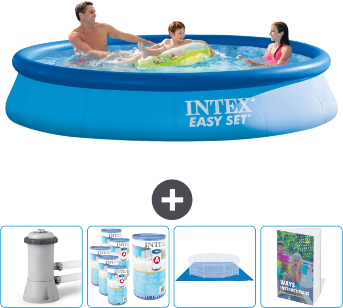 Intex Rond Opblaasbaar Easy Set Zwembad - 366 x 76 cm - Blauw - Inclusief Zwembadfilterpomp - Filters - Grondzeil - Zwembadgids