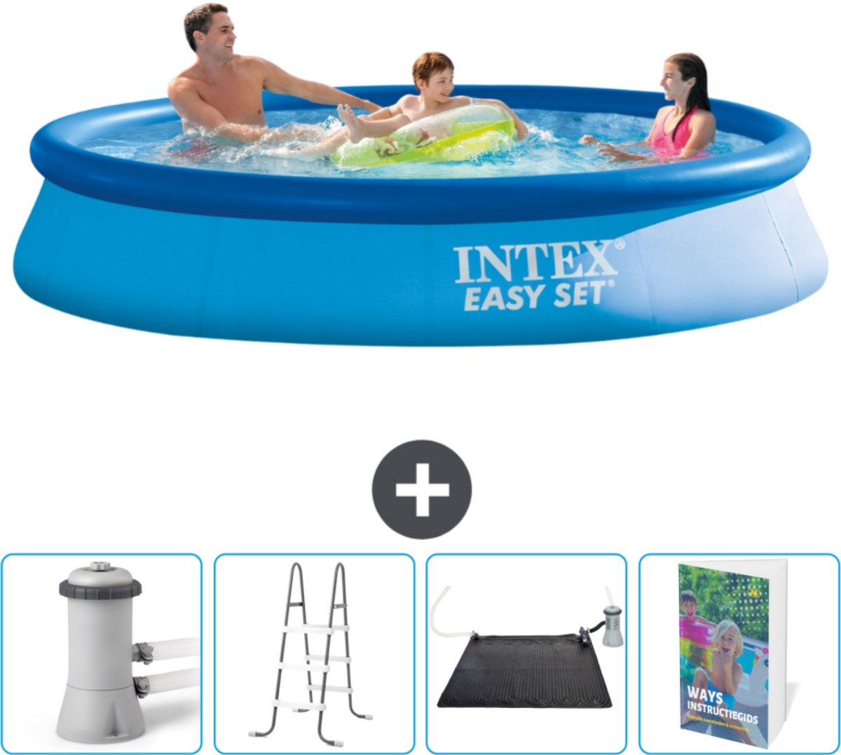 Intex Rond Opblaasbaar Easy Set Zwembad - 366 x 76 cm - Blauw - Inclusief Zwembadfilterpomp - Ladder - Solar Mat - Zwembadgids