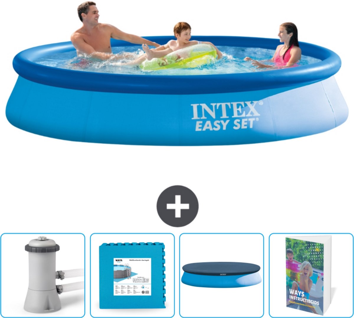 Intex Rond Opblaasbaar Easy Set Zwembad - 366 x 76 cm - Blauw - Inclusief Zwembadfilterpomp - Vloertegels - Afdekzeil - Zwembadgids