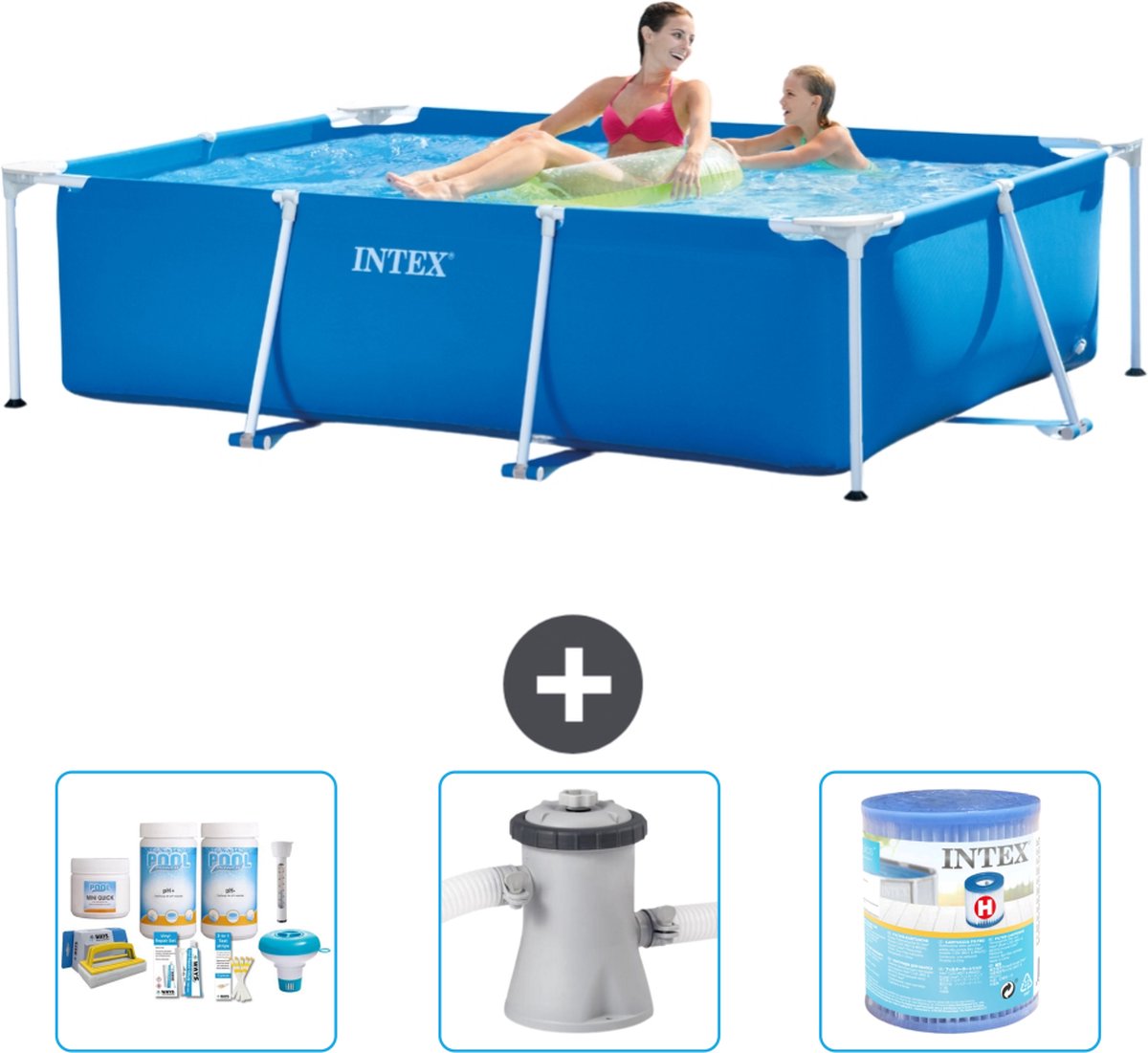 Intex Rechthoekig Frame Zwembad - 220 x 150 x 60 cm - Blauw - Inclusief Onderhoudspakket - Zwembadfilterpomp - Filter