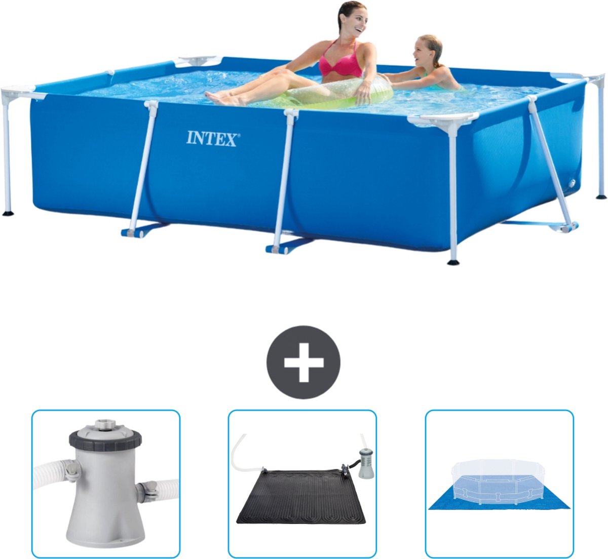 Intex Rechthoekig Frame Zwembad - 220 x 150 x 60 cm - Blauw - Inclusief Zwembadfilterpomp - Solar Mat - Grondzeil