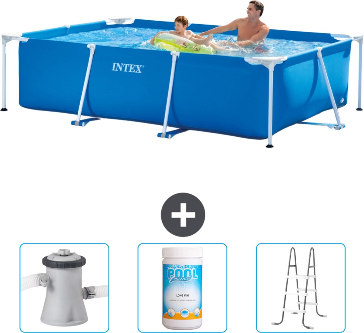 Intex Rechthoekig Frame Zwembad - 260 x 160 x 65 cm - Blauw - Inclusief Zwembadfilterpomp - Chloor - Ladder