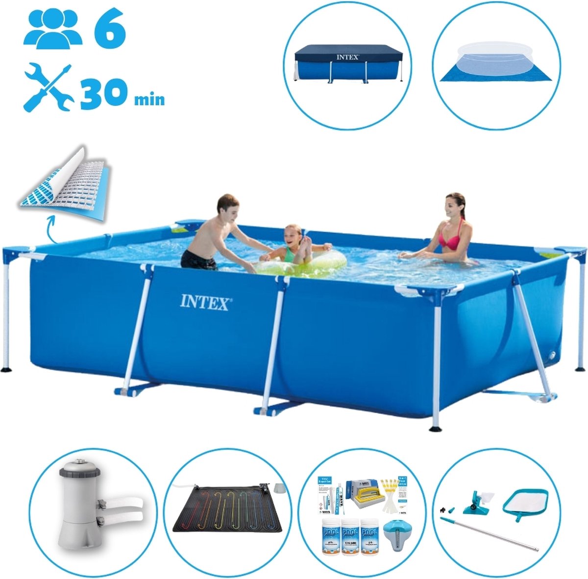 Intex Rechthoekig Frame Zwembad - 300 x 200 x 75 cm - Blauw - Inclusief Accessoires