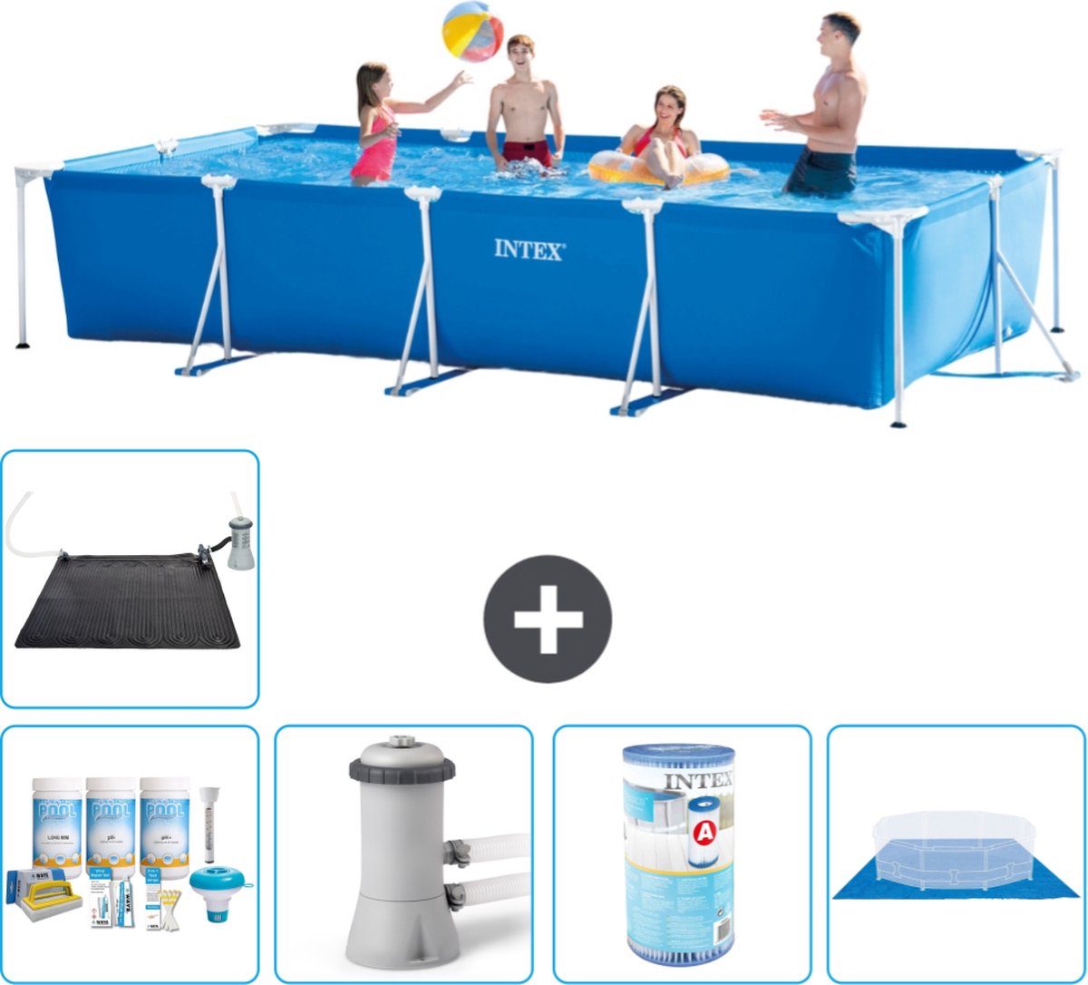 Intex Rechthoekig Frame Zwembad - 450 x 220 x 84 cm - Blauw - Inclusief Onderhoudspakket - Zwembadfilterpomp - Filter - Grondzeil - Solar Mat