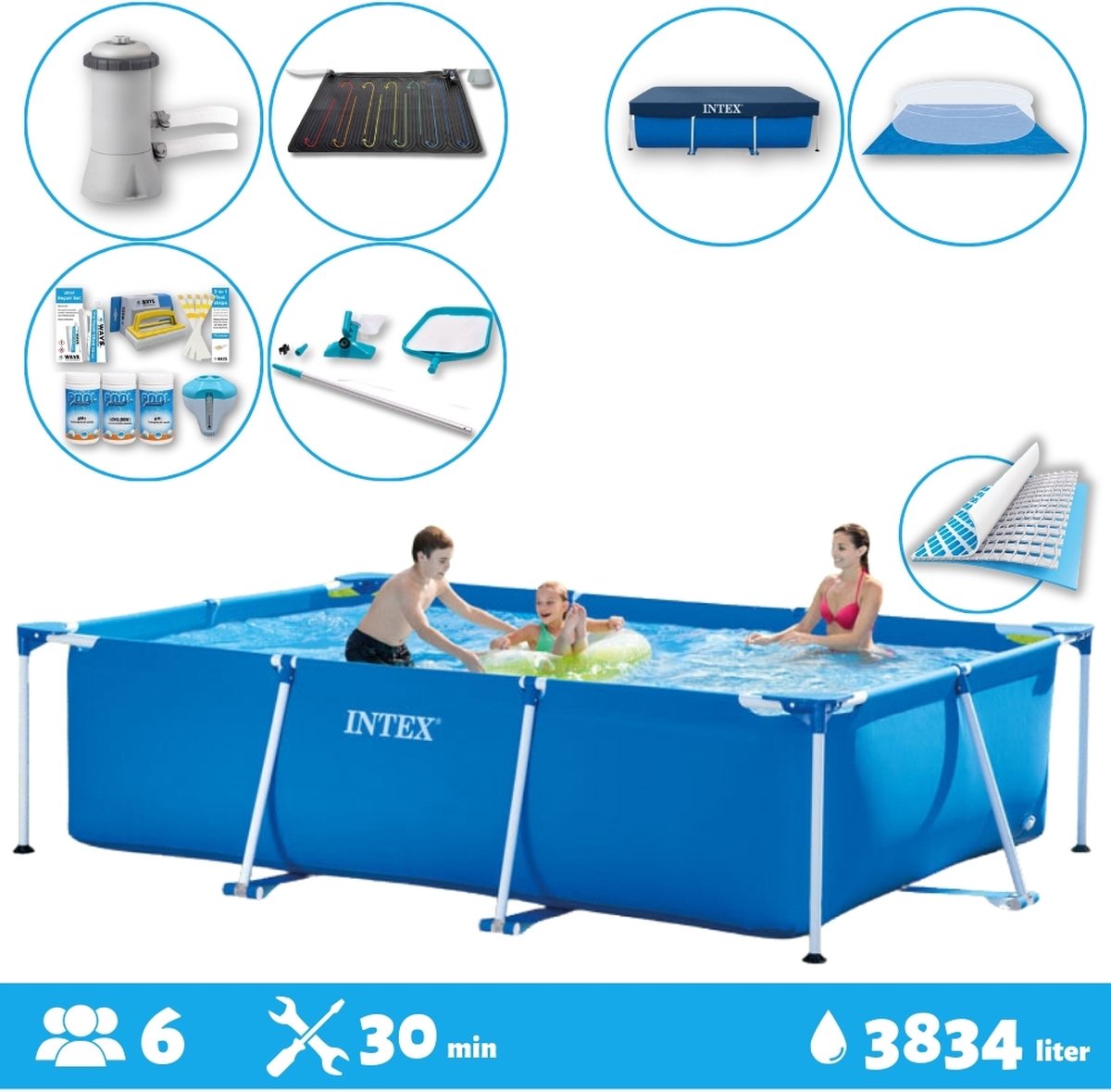 Intex Voordeelverpakking - Rechthoekig Frame Zwembad - 300 x 200 x 75 cm - Blauw - Inclusief Accessoires - Voor een heel seizoen