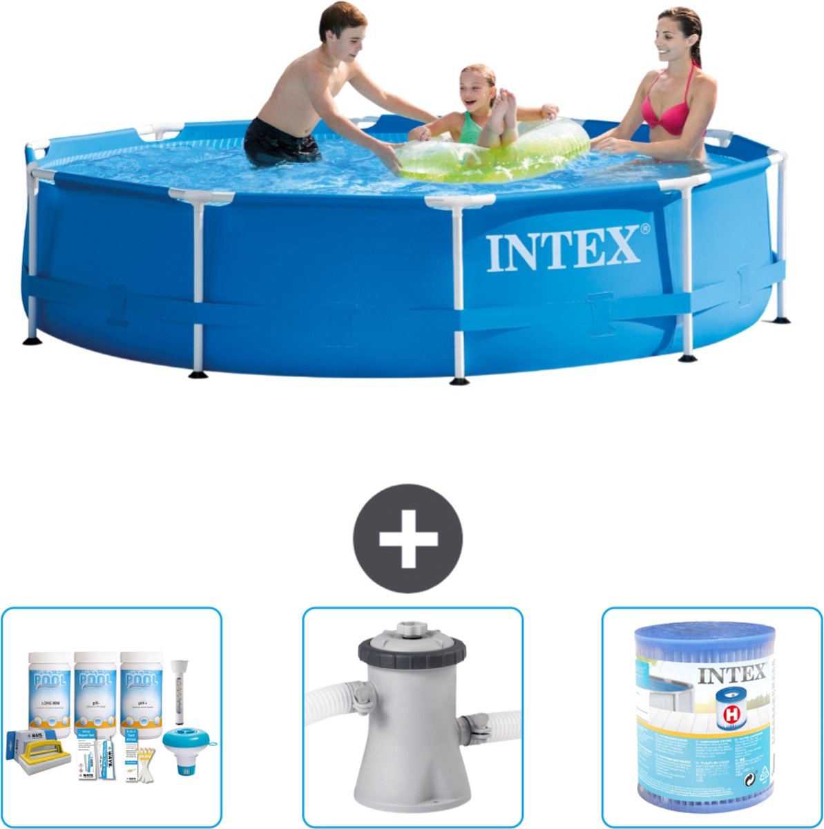 Intex Rond Frame Zwembad - 305 x 76 cm - Blauw - Inclusief Onderhoudspakket - Zwembadfilterpomp - Filter