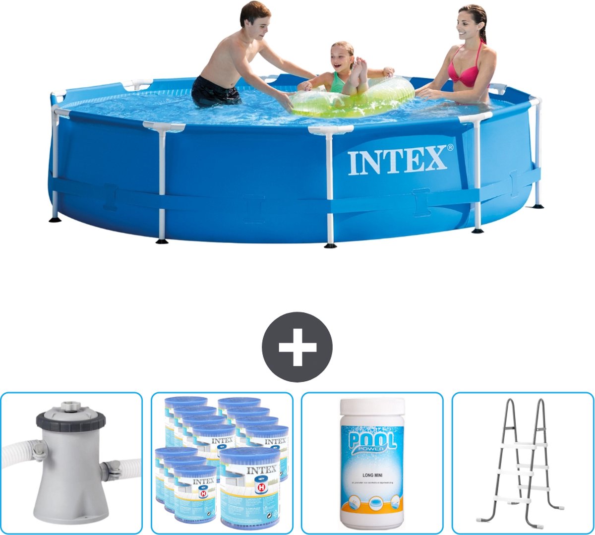 Intex Rond Frame Zwembad - 305 x 76 cm - Blauw - Inclusief Pomp Filters - Chloor - Ladder
