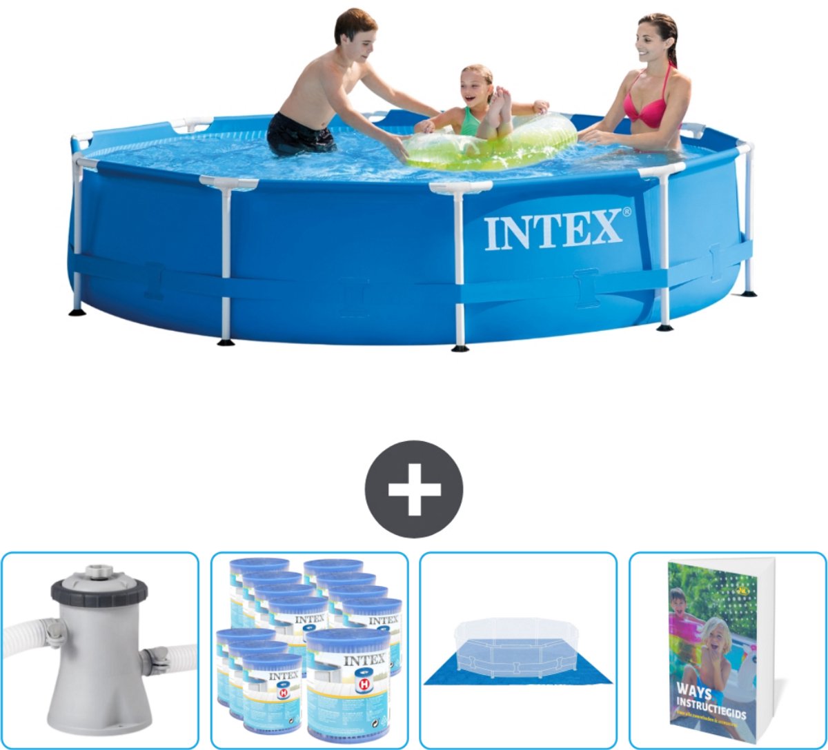 Intex Rond Frame Zwembad - 305 x 76 cm - Blauw - Inclusief Pomp Filters - Grondzeil - Zwembadgids