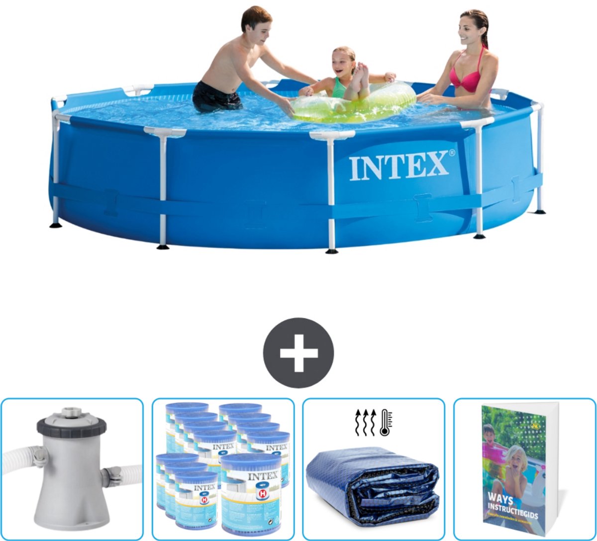 Intex Rond Frame Zwembad - 305 x 76 cm - Blauw - Inclusief Pomp Filters - Solarzeil - Zwembadgids
