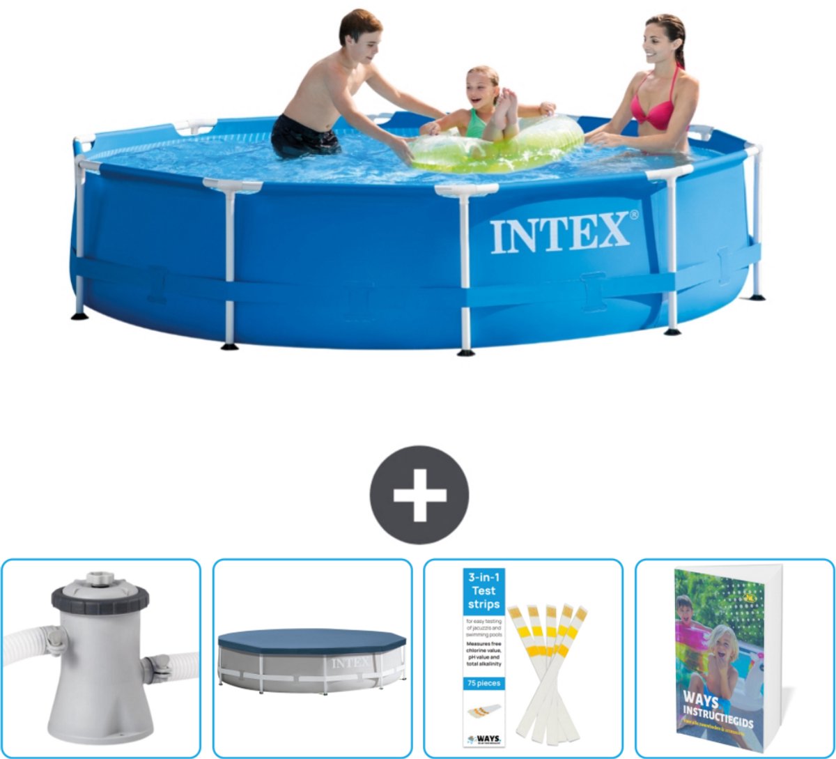 Intex Rond Frame Zwembad - 305 x 76 cm - Blauw - Inclusief Zwembadfilterpomp - Afdekzeil - Testrips - Zwembadgids