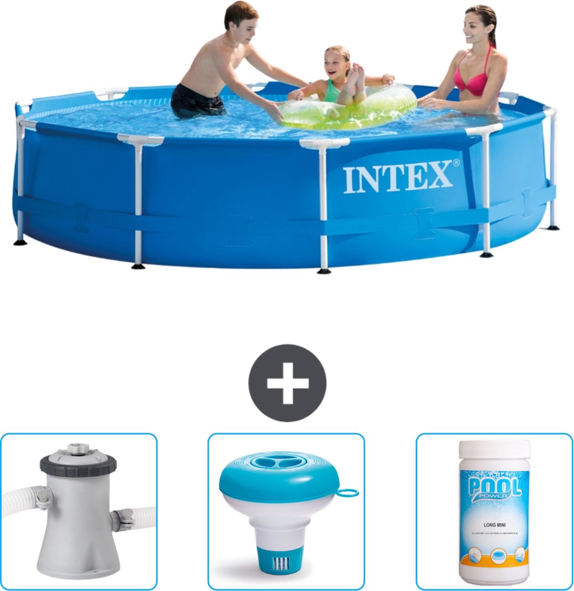 Intex Rond Frame Zwembad - 305 x 76 cm - Blauw - Inclusief Zwembadfilterpomp - Chloordrijver - Chloor