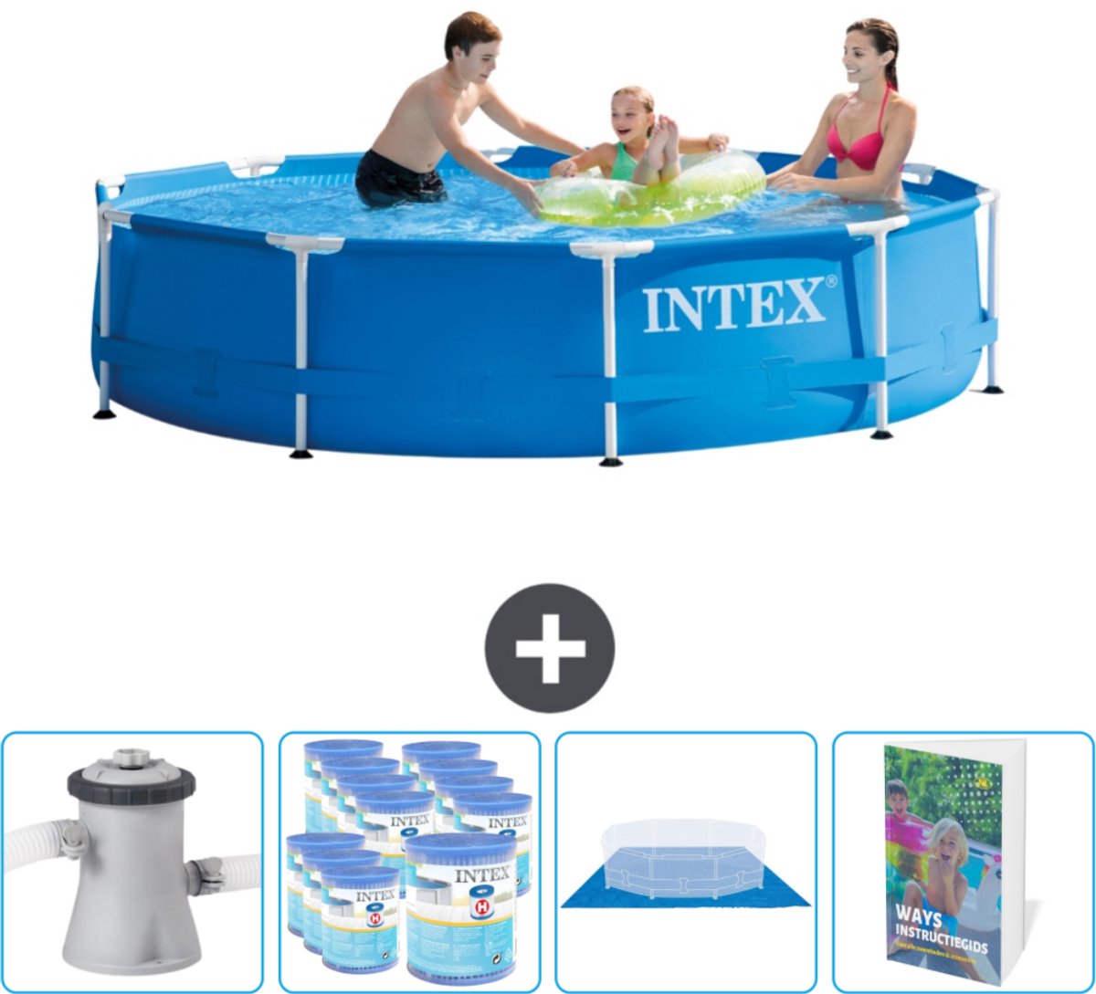 Intex Rond Frame Zwembad - 305 x 76 cm - Blauw - Inclusief Zwembadfilterpomp - Filters - Grondzeil - Zwembadgids