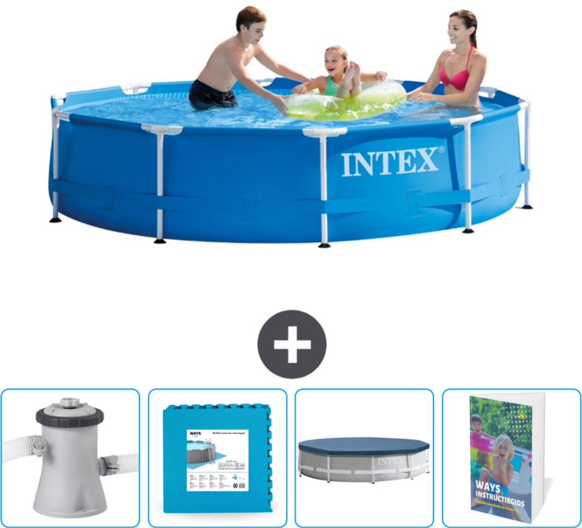 Intex Rond Frame Zwembad - 305 x 76 cm - Blauw - Inclusief Zwembadfilterpomp - Vloertegels - Afdekzeil - Zwembadgids