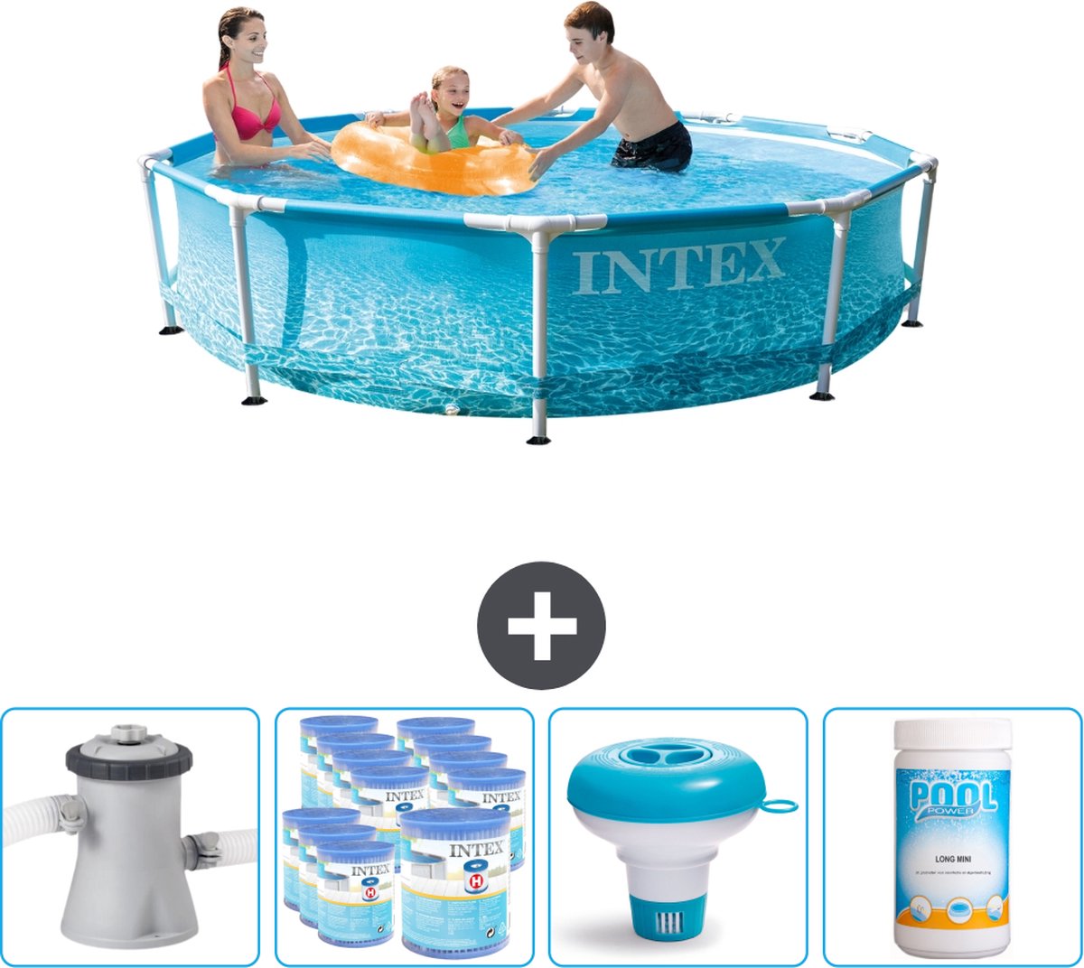 Intex Rond Frame Zwembad - 305 x 76 cm - Waterprint - Inclusief Pomp Filters - Chloordrijver - Chloor