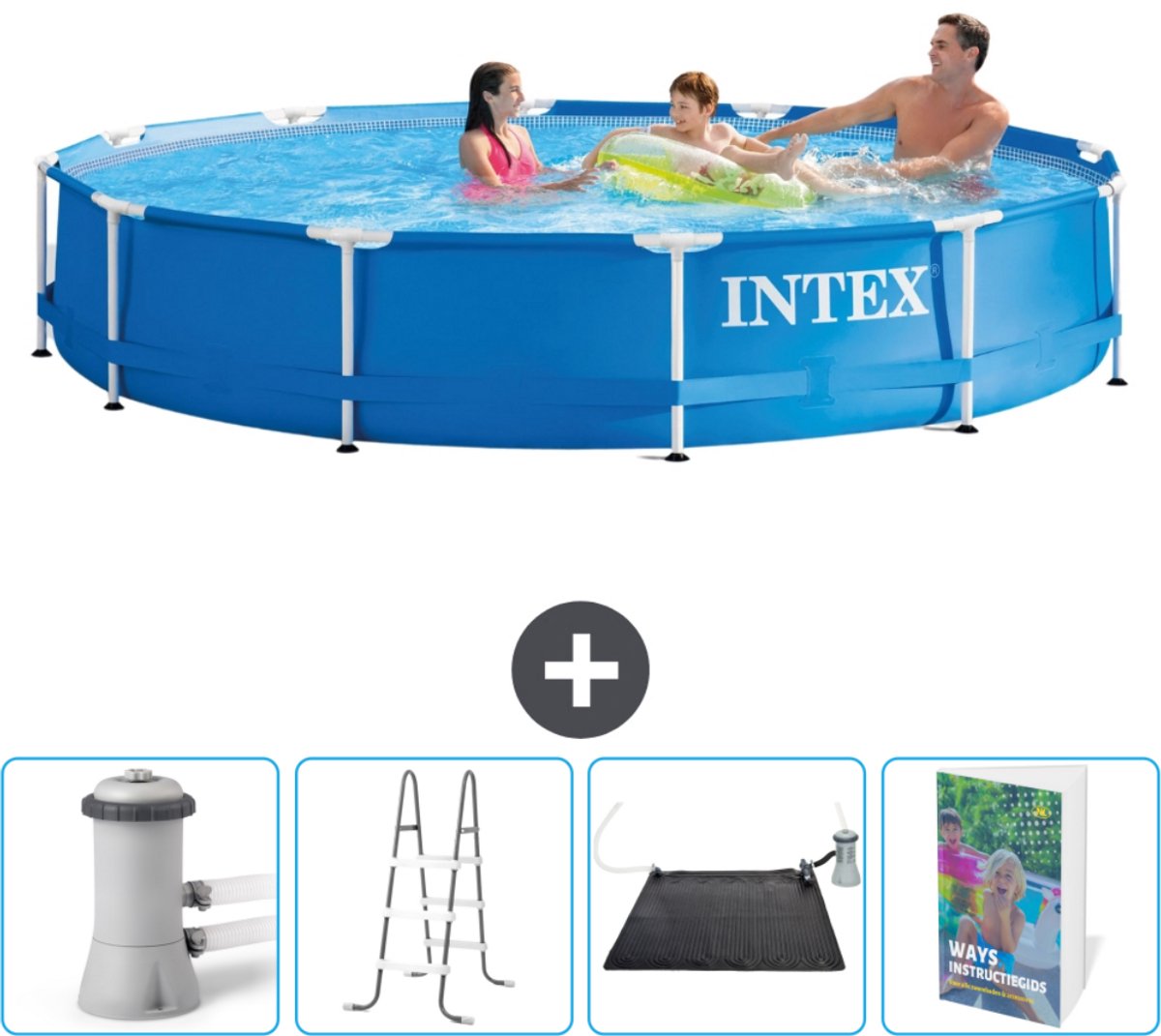 Intex Rond Frame Zwembad - 366 x 76 cm - Blauw - Inclusief Pomp Ladder - Solar Mat - Zwembadgids