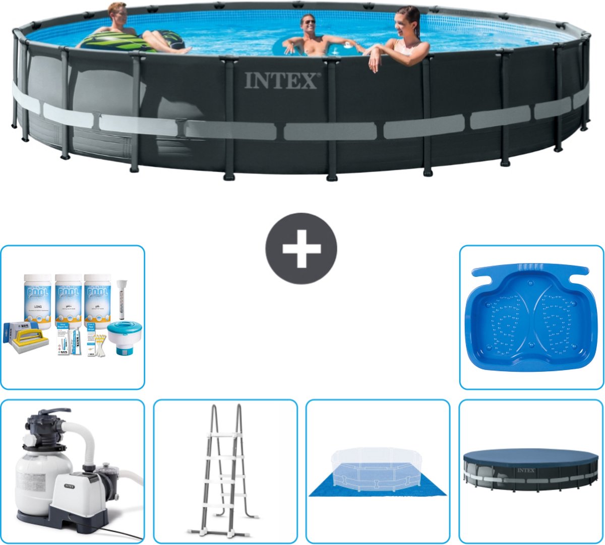 Intex Rond Ultra XTR Frame Zwembad - 610 x 122 cm - Inclusief Pomp - Ladder - Grondzeil - Afdekzeil Onderhoudspakket - Voetenbad